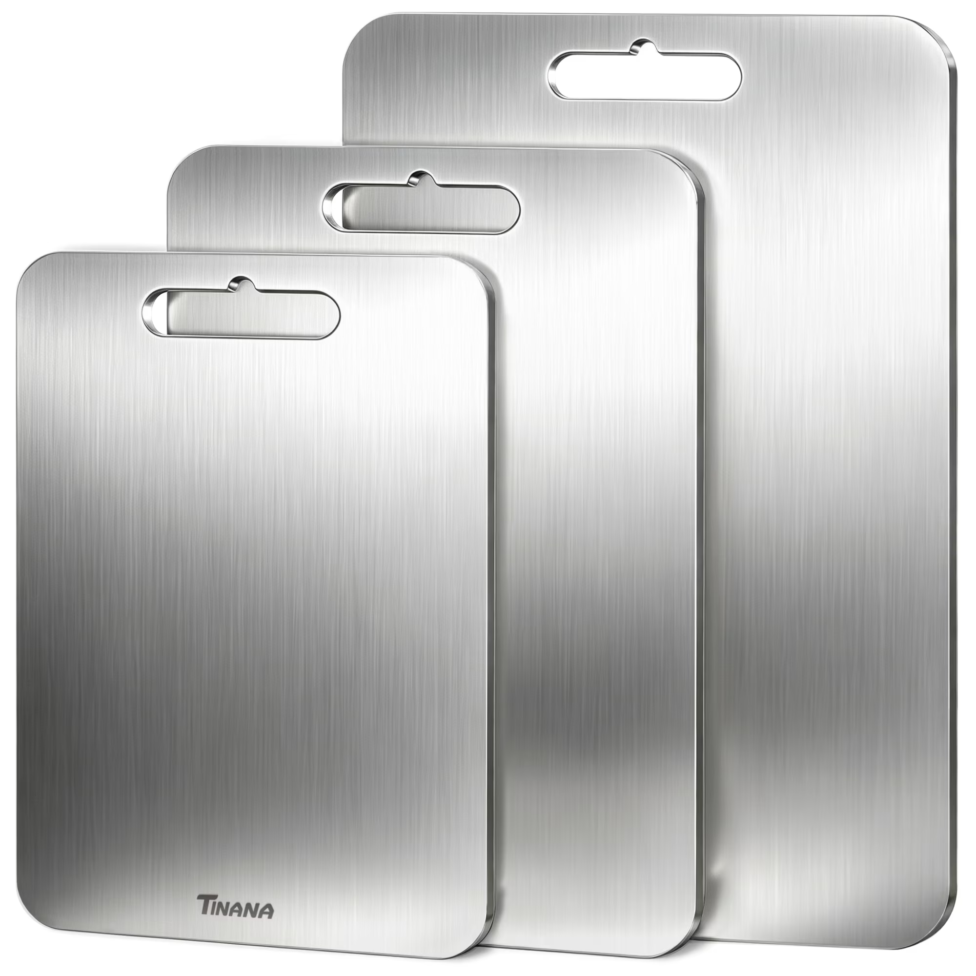 Reference illustration of three silver cutting board sizes